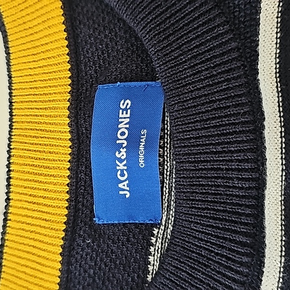 Jack & Jones Mens Sweater, Size Large, Navy Blue and White Stripes, Light Weight - Picture 3 of 5